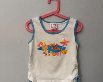 Vintage Kids y2k Hello Kitty Tropical Beach Tank Top M 6 Side Ruching