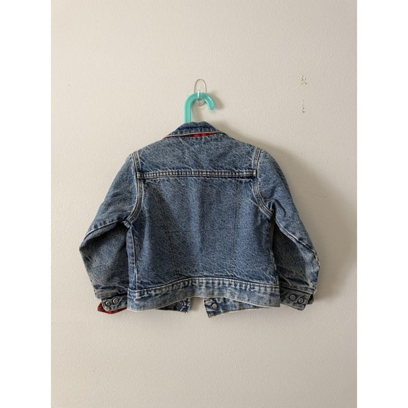 Chaqueta vaquera vintage Little Levis con etiqueta naranja y forro a cuadros de búfalo, talla 6. LEER imagen 4
