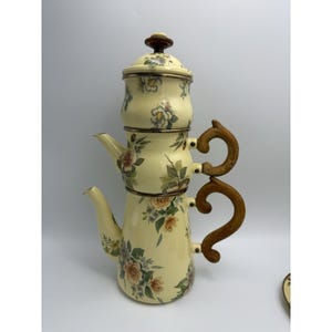 Vintage Victoria and Richard MacKenzie Childs Floral Enamelware Tea Set 12 Piece image 2