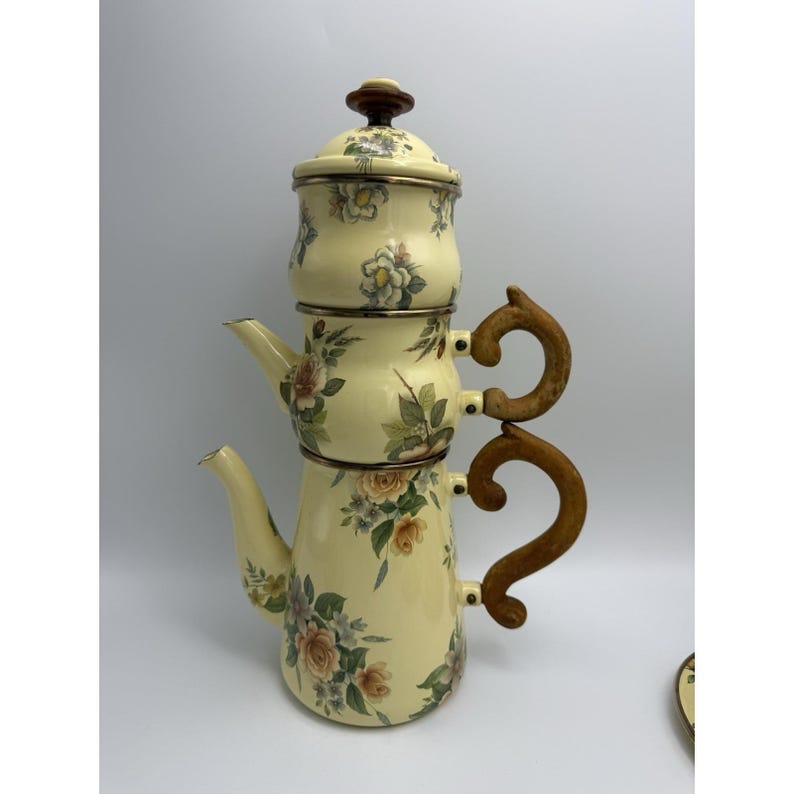 Vintage Victoria and Richard MacKenzie Childs Floral Enamelware Tea Set 12 Piece image 2