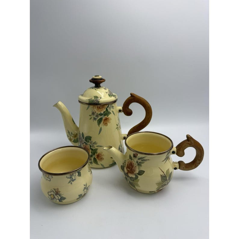 Vintage Victoria and Richard MacKenzie Childs Floral Enamelware Tea Set 12 Piece image 11