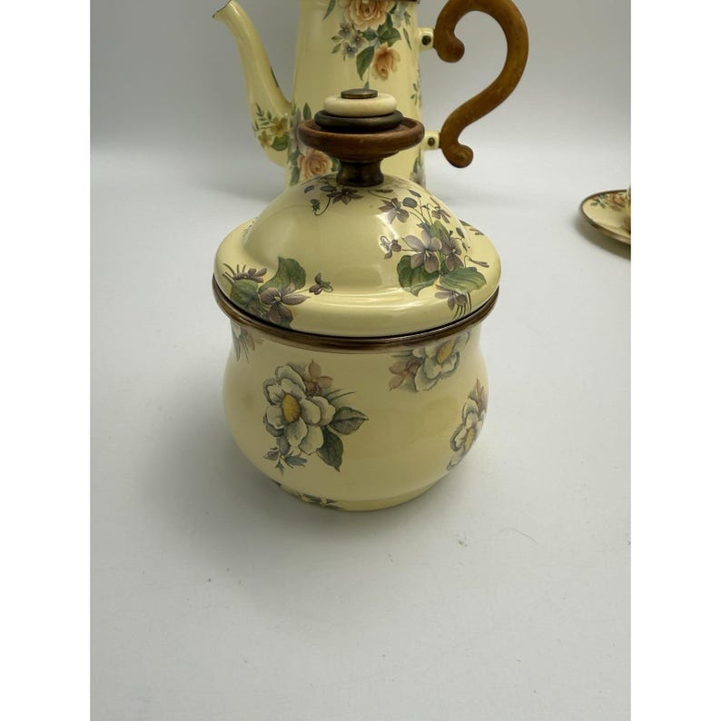 Vintage Victoria and Richard MacKenzie Childs Floral Enamelware Tea Set 12 Piece image 5