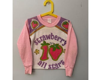 Camiseta de pijama vintage para niña Dr. Dentons Strawberry All Stars, talla 6, años 80.