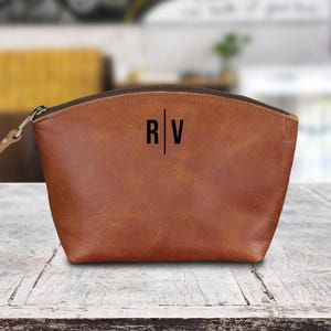 Cosmetic Make Up Bag, Leather Toiletry Bag, MakeUp Bag for Bridesmaid, Gifts for Her, Anniversary Gift for Wife, Girlfriend, Couple Gift