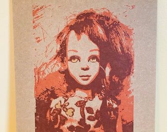 Creepy vintage Barbie doll portrait / screen printed wall art / limited edition