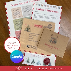 Descarga digital Carta de Papá Noel con sobre de comida de reno / Sobre principal / 12 días de actos de bondad navideños Adviento