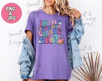 Retro Vibes PNG Back to School Digital Download for kid or Teacher Tshirt or Sweatshirt Gift for Back to Seventh Grade