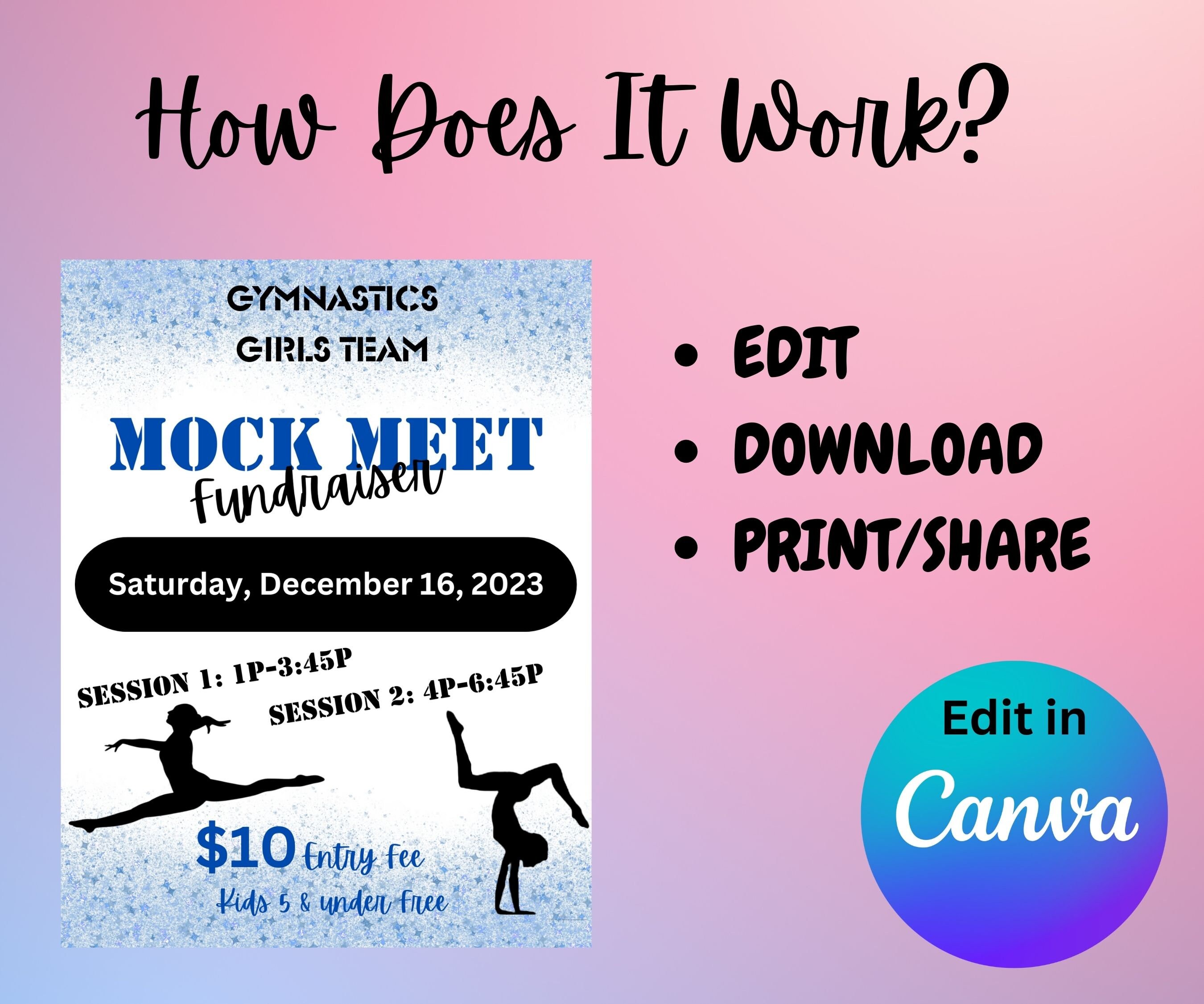 EDITABLE Gymnastics Mock Meet Fundraiser Flyer Template. Instant