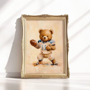 Football Teddy Bear Print | Vintage Nursery Wall Art | Neutral Baby Room Decor | Printable Kids Art | Instant Download