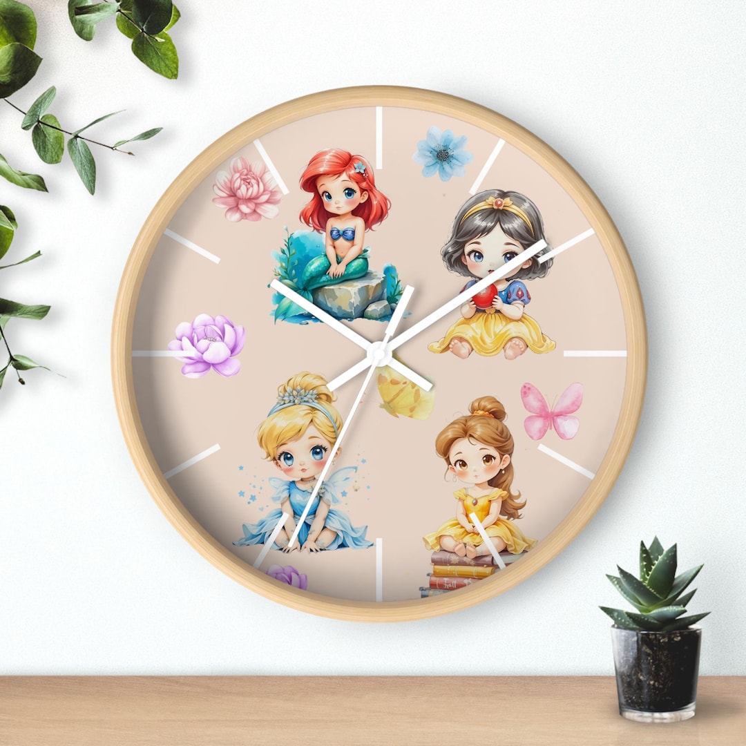 Time Clock Princess Princess Nursery Wall Clock Fairy Tale Kids Room Decor, Silent Cute ...