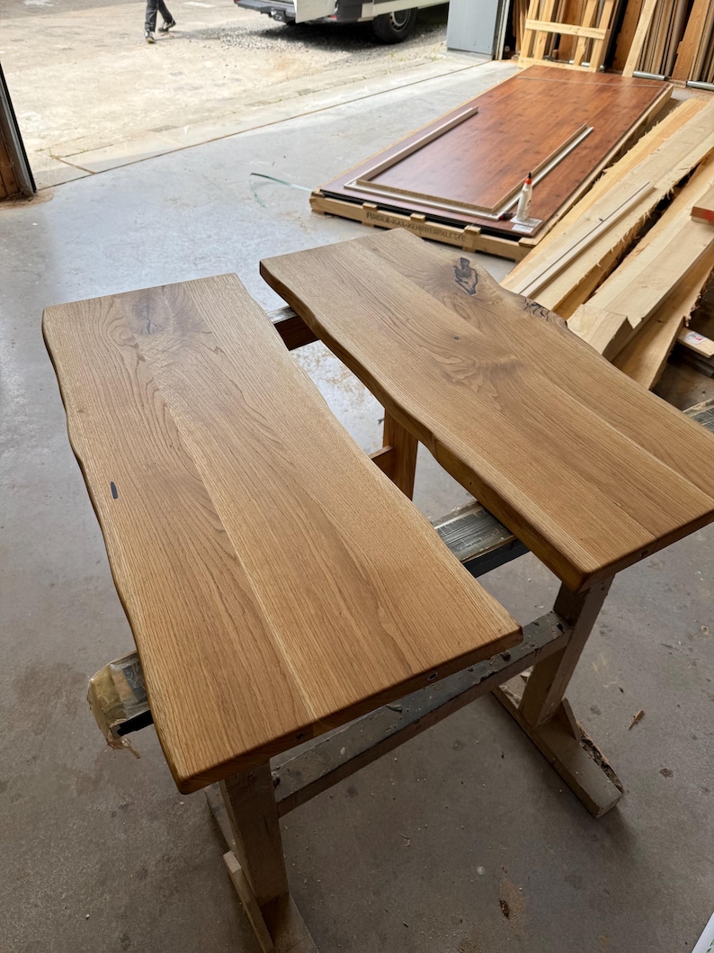 Solid oak coffee table with live edge | Handcrafted living room table | Black U-shaped legs | Oiled oak wood | Custom made image 7