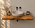 Oak vanity tops - solid wood top with rustic edge - natural wood board with live edge, light finish - oiled oak - sideboard shelf