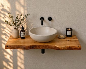 Eikenhouten wastafelbladen - massief houten blad met rustieke rand - natuurlijk houten plank met levendige rand, lichte afwerking - geolied eiken - dressoirplank