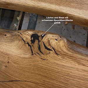 Solid oak coffee table with live edge | Handcrafted living room table | Black U-shaped legs | Oiled oak wood | Custom made image 4