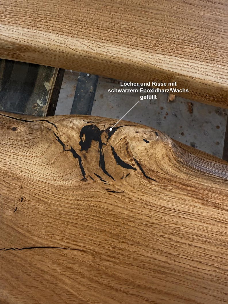 Solid oak coffee table with live edge | Handcrafted living room table | Black U-shaped legs | Oiled oak wood | Custom made image 4