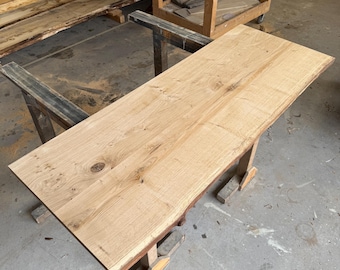 Tablero de madera maciza de roble cepillado | Tablero de mesa a medida | Madera con borde natural | Encimera de baño | Madera maciza de roble