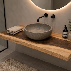 Solid walnut vanity top, lacquered | Custom-made tabletop | Bathroom wood countertop | Wooden vanity unit | Solid walnut
