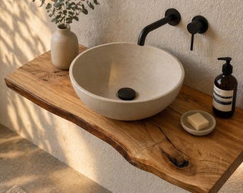 Lastra di legno massello di quercia, oliata | Piano del tavolo su misura | Legno con bordo naturale | Piano per mobile bagno | Legno massello di quercia