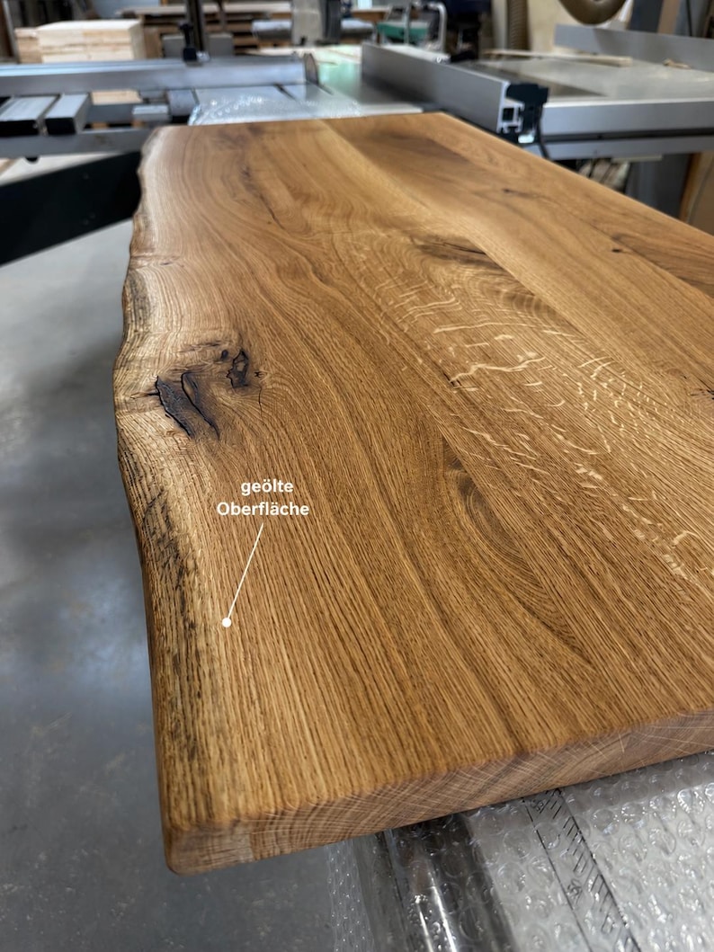 Solid oak coffee table with live edge | Handcrafted living room table | Black U-shaped legs | Oiled oak wood | Custom made image 5