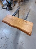 Oak vanity tops - solid wood top with rustic edge - natural wood board with live edge, light finish - oiled oak - sideboard shelf