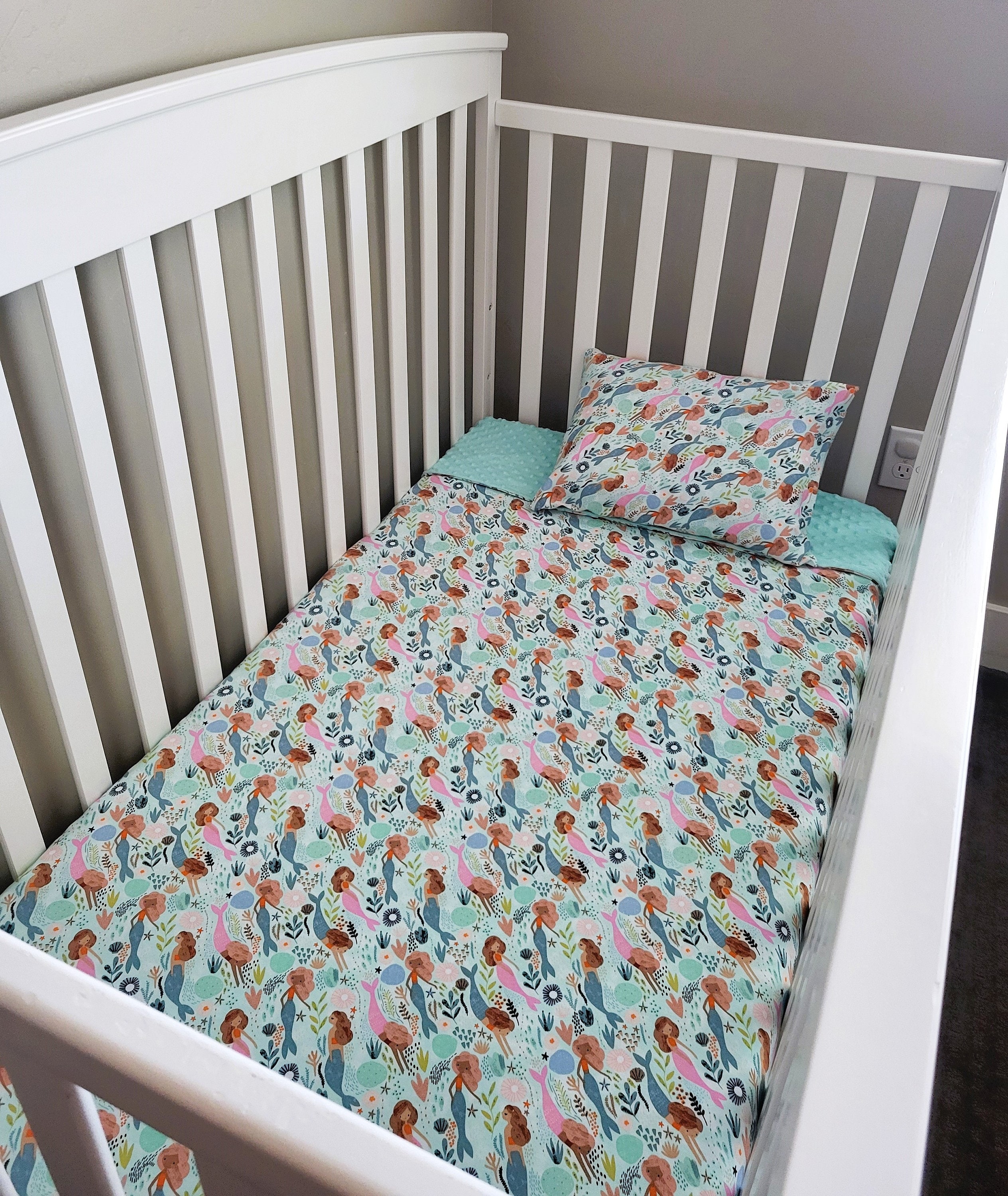 Mermaid MINKY Toddler Blanket and Pillow Set Under the Sea for Girl