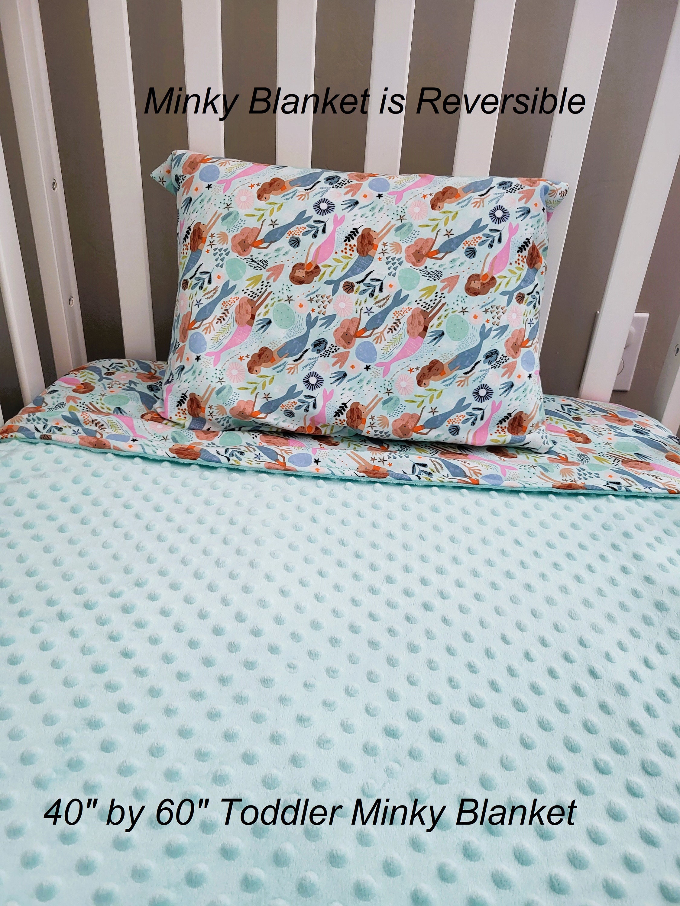 Mermaid MINKY Toddler Blanket and Pillow Set Under the Sea for Girl