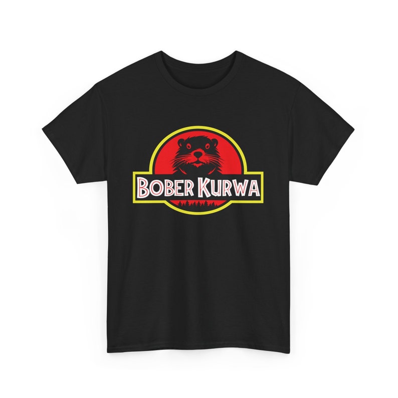 Bober Kurwa T-shirt Unisex, Bobr Meme geïnspireerd Jurassic Park Zwart