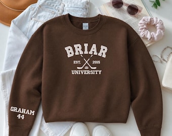 Briar University Golf Embroidered Sweatshirt, Custom Name Number Sleeve, Preppy College Golf Clubs Shirt, Custom Golf Team Crewneck
