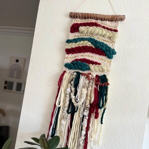 Modern Woven Wall Hanging | Wall Decor | Loom Weaving | Woven Fiber Art | Holiday Weaving