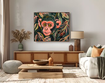 4K Kunstdruck, Affe im Dschungel, druckbare Wandkunst, bunte Dschungelszene, hochwertiger Kunstdruck, digitaler Download