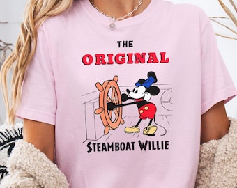 Steamboat Willie Micky Maus Shirt Klassische Komfort Farben T-Shirt Original Vintage Maus T-Shirt Disney Familienausflug Steamboatwillie