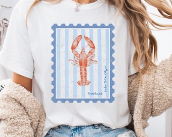 Lobster Graphic Comfort Colors T-Shirt French Coastal Distressed Tee Oversized Coquette Aesthetic Shirt Nautical Fisherman Style Stamp tee