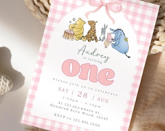 Winnie-the-pooh Mädchen Geburtstagseinladung Winnie-the-pooh 1. Geburtstag einladen Winnie-the-pooh Winny-the-pooh Geburtstag rosa