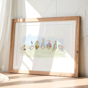 Lámina decorativa vintage de Peter Rabbit para habitación infantil, Storybooh, Beatrix Potter, impresión digital, póster infantil estilo cottagecore, decoración infantil nostálgica de granja.