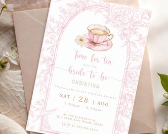 Bridal shower invitation downloaded downloadable floral bridal shower invitation template tea bridal shower invite tea bridal shower invit