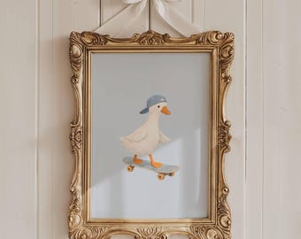 Nursery wall-arte Cute Goose Silly Goose Wall Art Print Sports Nursery Decor, Baseball Hat Skateboard Toddler Boy Art Farm Animal Digital