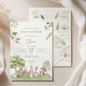 Peter Rabbit Neutral Baby Shower Invitation Classic Storybook Theme Canva Custom Invite Beatrix Potter Baby Shower Flopsy Rabbit Digital