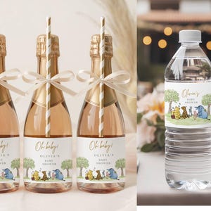 Winnie The Pooh Neutral Baby Shower Digital Bundle Classic Winnie Pooh Baby Shower Invitation Bundle Hundred Acre Winny Pooh Gender Neutral water bottle label