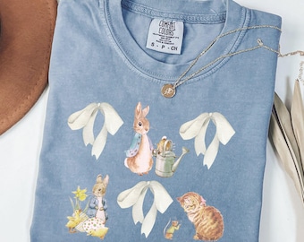 Peter rabbit vintage cottagecore comfort colors shirt Peterrabbit Coquette Bow tee Beatrix Potter cottagec ore with bows Beatrix Pott gift