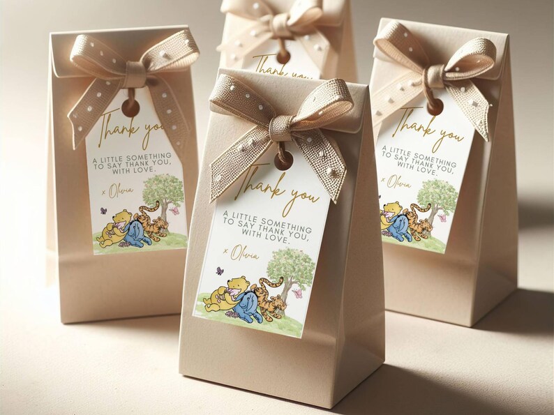 Winnie The Pooh Neutral Baby Shower Digital Bundle Classic Winnie Pooh Baby Shower Invitation Bundle Hundred Acre Winny Pooh Gender Neutral thank you tags