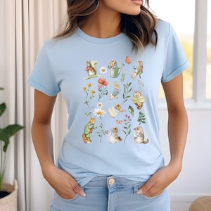 Vintage cottagecore-shirt Peter Rabbit Cadeau voor Moederdag of tuinman Beatrix Potter geliefde personages met shirt met wilde bloemen Nostalgisch