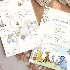 Winnie The Pooh Neutral Baby Shower Digital Bundle Classic Winnie Pooh Baby Shower Invitation Bundle Hundred Acre Winny Pooh Gender Neutral invitation