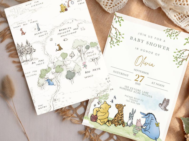Winnie The Pooh Neutral Baby Shower Digital Bundle Classic Winnie Pooh Baby Shower Invitation Bundle Hundred Acre Winny Pooh Gender Neutral invitation