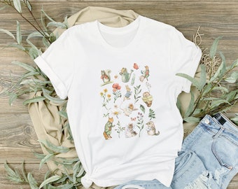 Peter rabbit cottagecore shirt, gift for gardener, Beatrix Potter Shirt, Peter rabbit characters with wildflowers shirt, Nostalgic Rabbit