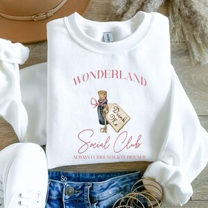 Alice in Wonderland Sweater Wonderland Social Club Sweatshirt  Alice Drink me Jumper Lewis Carroll Nostalgic Alicein Wonderland Gift Potion