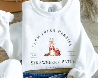 Strawberry rabbit shirt | Peter rabbit strawberry sweater | Strawberry farm sweatshirt | Peter rabbit sweater, Foodie shirt, Beatrix Potter
