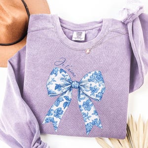 Je t&#39;aime kokette Toile de Jouy Komfort Farben Pullover Französisch inspiriert Liebe Sweatshirt j&#39;adore Shirt Bogen kokette Chinoserie Pullover blau