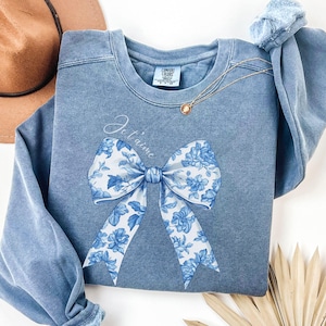 Je t&#39;aime kokette Toile de Jouy Komfort Farben Pullover Französisch inspiriert Liebe Sweatshirt j&#39;adore Shirt Bogen kokette Chinoserie Pullover blau