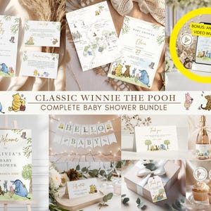 Winnie The Pooh Neutral Baby Shower Digital Bundle Classic Winnie Pooh Baby Shower Invitation Bundle Hundred Acre Winny Pooh Gender Neutral