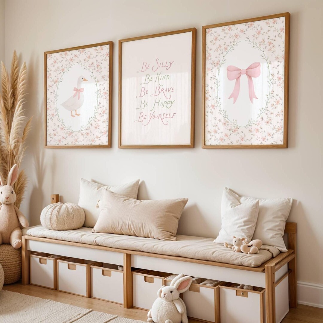 Cute Goose and Coquette Bow Nursery Wall Art Set of 3 Farmhouse Decor ...